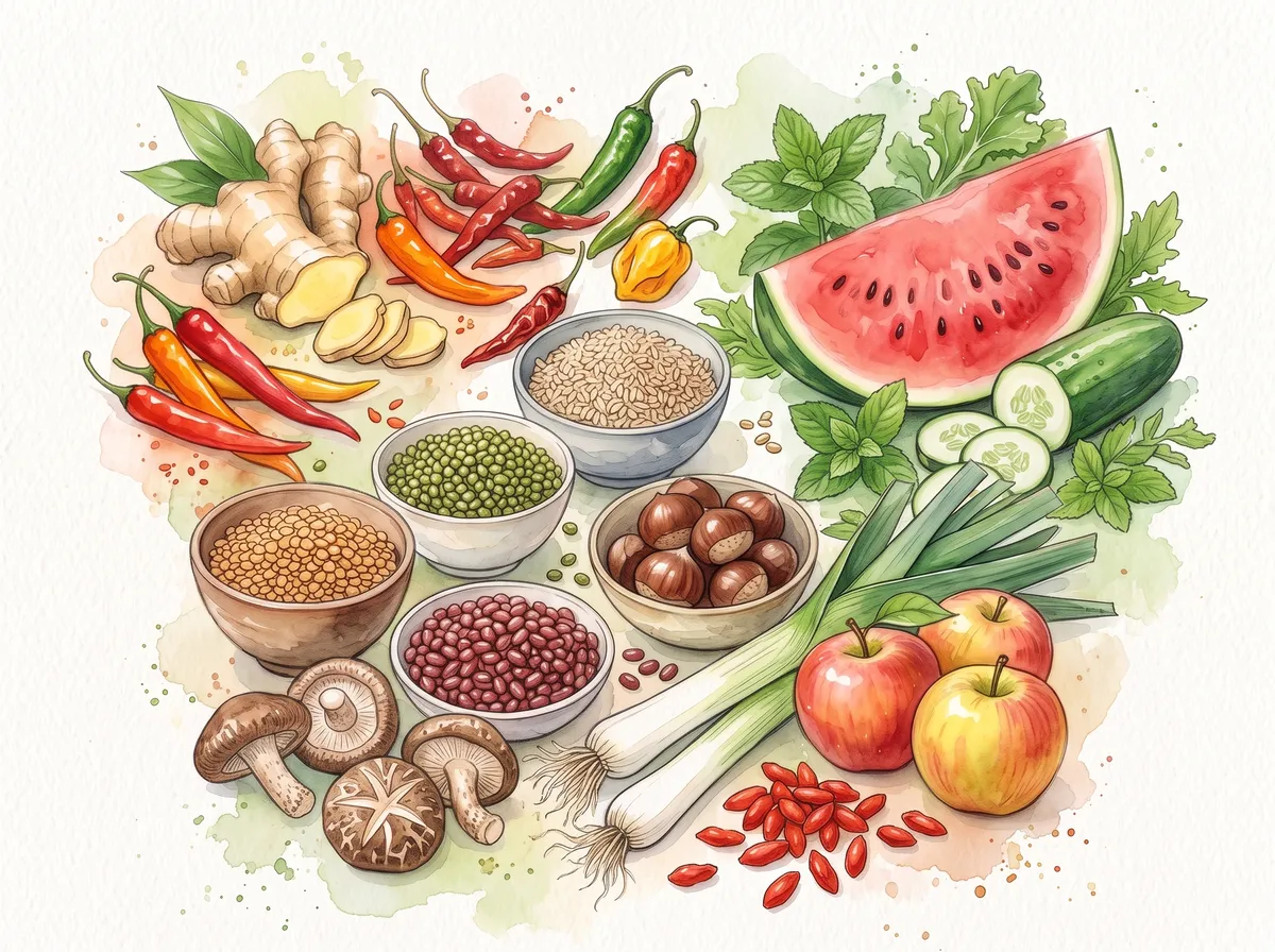 Diététique chinoise en médecine traditionnelle chinoise — illustration aquarelle