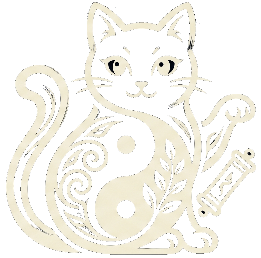 Terres d'équilibre MTC — médaillon du chat de feu Yin Yang, symbole du cabinet